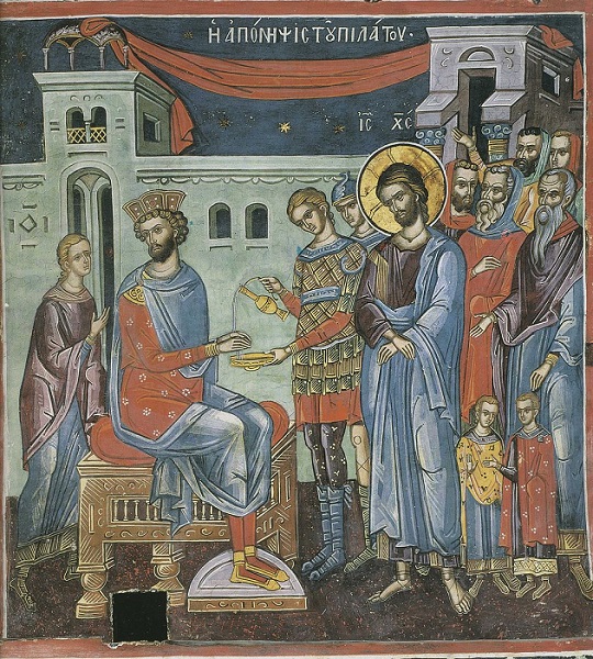 Christ on Trial by Pilate. Greece, 16th C. Mt. Athos. Dionysiou Monastery..jpg